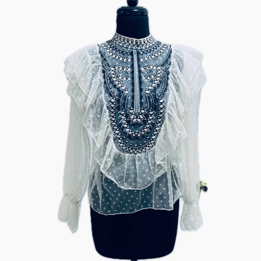 D Designer Inspired White Embroidered Women's Top